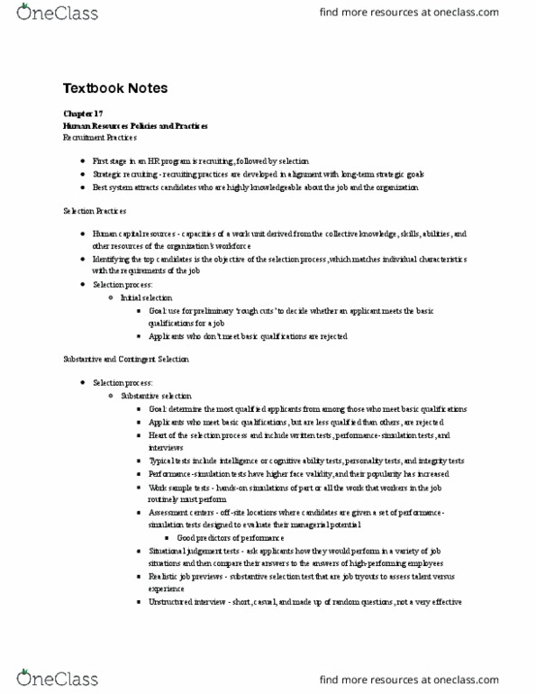 B A 350 Chapter Notes - Chapter 17: Unstructured Interview, Work Unit, Face Validity thumbnail