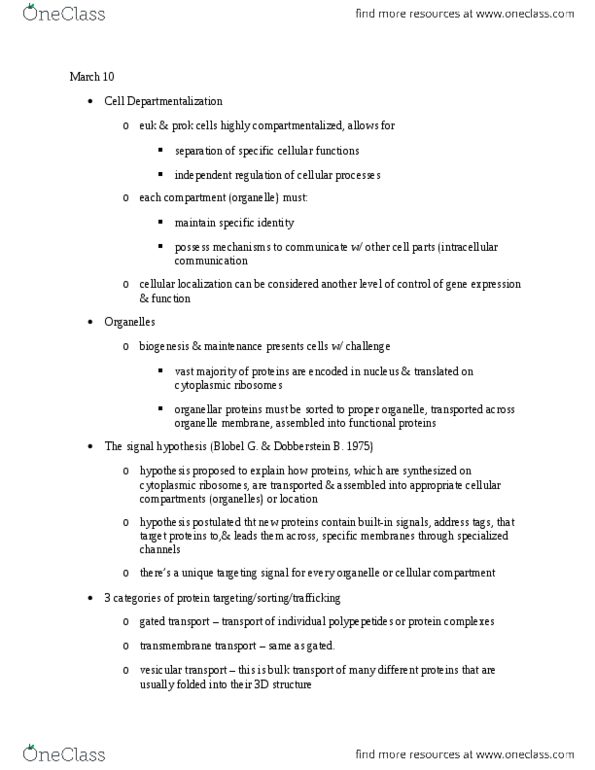 BIOCHEM 524 Lecture Notes - Nuclear Pore, Nuclear Localization Sequence, Cellular Compartment thumbnail