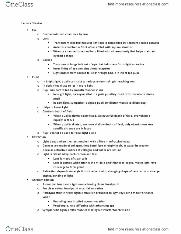 PSL300H1 Lecture Notes - Lecture 3: Refractive Index, Vitreous Body, Anterior Chamber Of Eyeball thumbnail