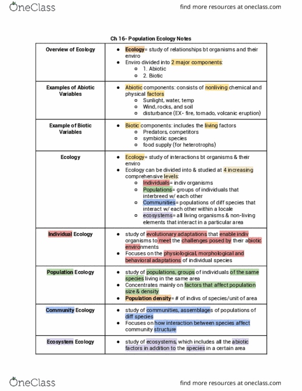 BIO 101 Lecture Notes - Lecture 16: Heterotroph, Carrying Capacity, Intraspecific Competition thumbnail