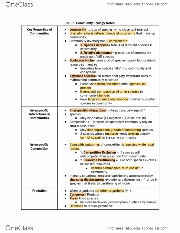 BIO 101 Lecture Notes - Lecture 17: Keystone Species, Niche Differentiation, Character Displacement thumbnail