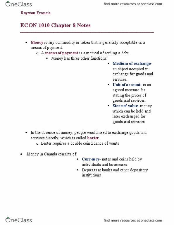 ADMS 1010 Lecture Notes - Lecture 9: Mortgage Loan, Monetary Base, United States Treasury Security thumbnail