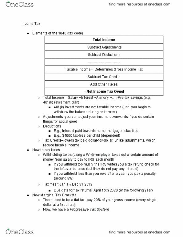 Finance FIN 343 Lecture Notes - Lecture 8: Withholding Tax, Tax Bracket, Tax Preparation In The United States thumbnail