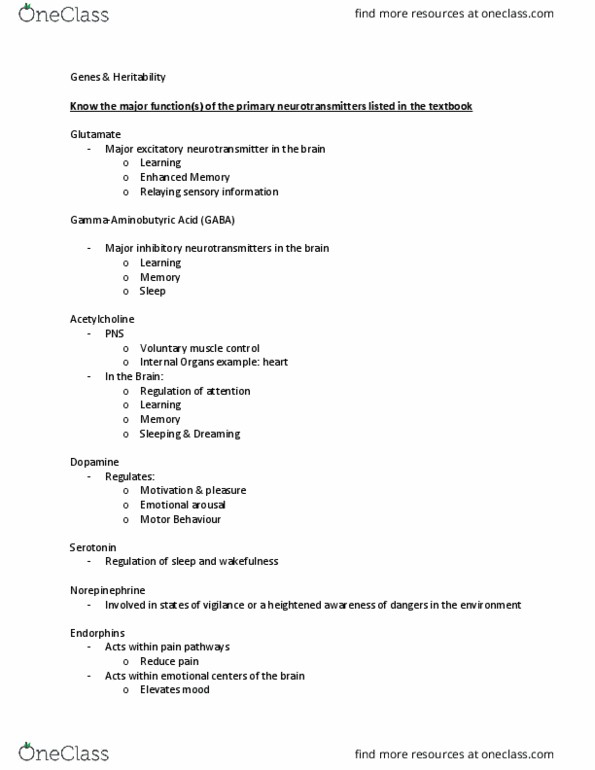 PSYC 101 Lecture Notes - Lecture 1: Acetylcholine, Heritability, Intellectual Disability thumbnail
