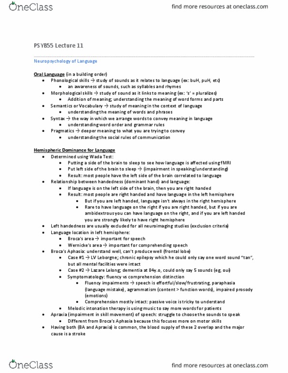 PSYB55H3 Lecture Notes - Lecture 11: Music Therapy, Wada Test, Apraxia thumbnail