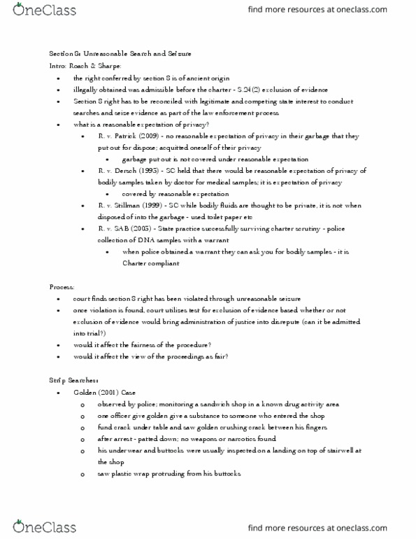 SOCI-303 Lecture Notes - Lecture 11: Strip Search, Purposive Approach, Detection Dog thumbnail