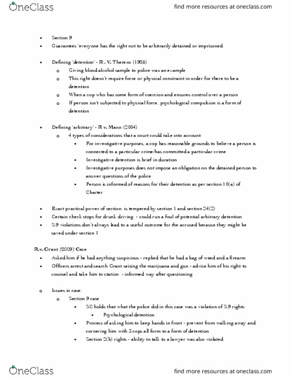 SOCI-303 Lecture Notes - Lecture 11: Arbitrary Arrest And Detention, Body Cavity Search thumbnail