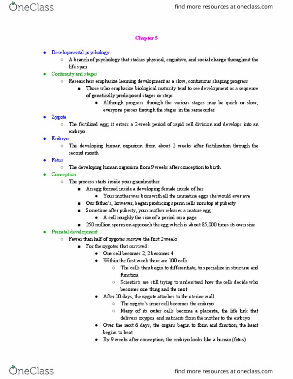 PSY 1102 Chapter Notes - Chapter 5: Prenatal Development, Fetus, Egocentrism thumbnail