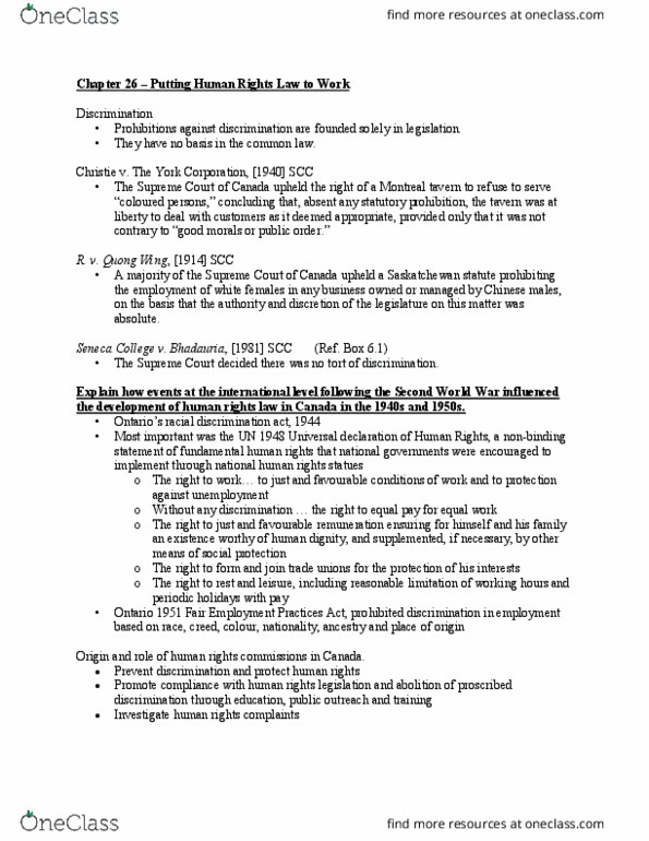 LAW 529 Lecture Notes - Lecture 6: Seneca College, Employment Agency, Canadian Human Rights Act thumbnail