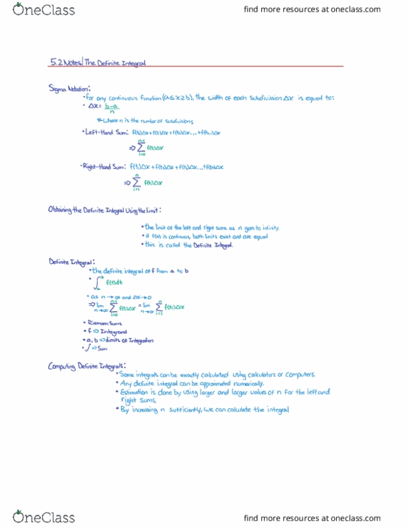 MAT135H1 Chapter Notes - Chapter 5: Integral, Interval Graph thumbnail
