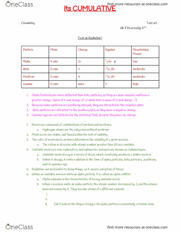 CHEM-UA 125 Lecture Notes - Lecture 1: Alpha Particle, Gamma Ray, Beta Particle thumbnail