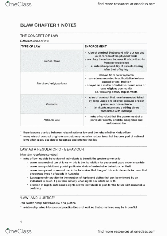 BLAW10001 Chapter Notes - Chapter 1: The Concept Of Law, Property Law, Bicameralism thumbnail