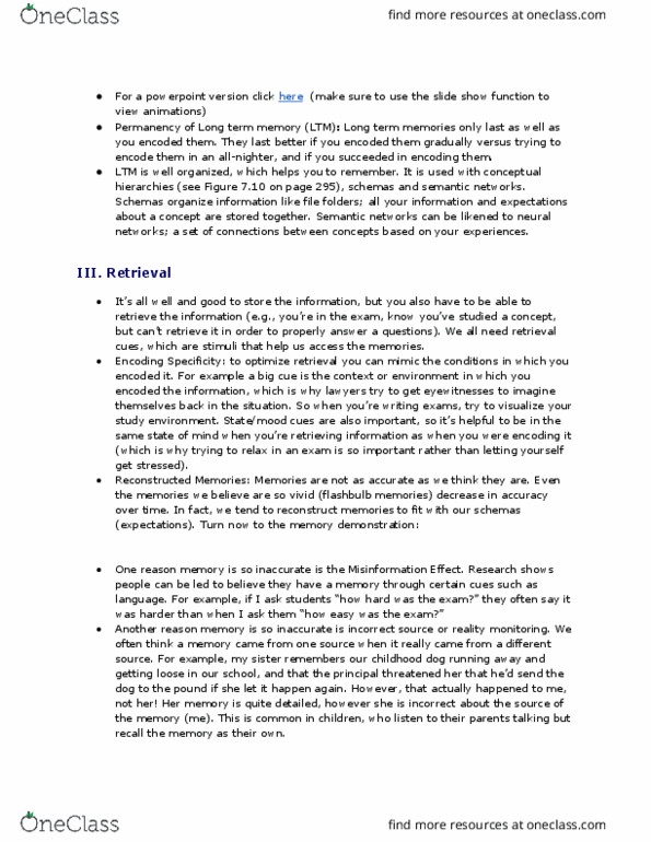 PS102 Lecture Notes - Lecture 6: Semantic Network, Interference Theory thumbnail