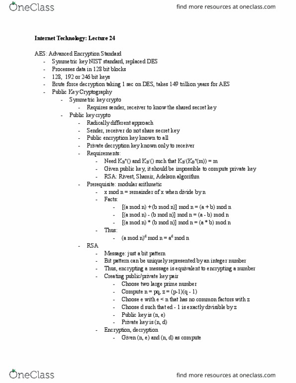 01:198:352 Lecture Notes - Lecture 24: Symmetric-Key Algorithm, Shared Secret, National Institute Of Standards And Technology thumbnail