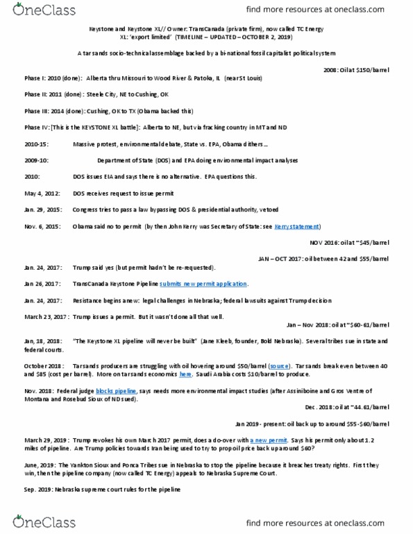 Anthropology Anthro 3472 Lecture Notes - Lecture 10: Keystone Pipeline, Oil Sands thumbnail