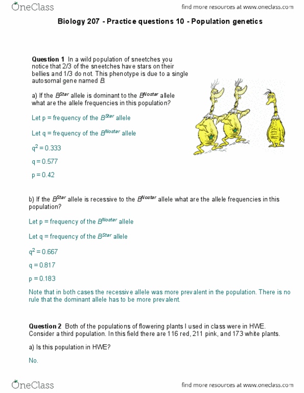 BIOL201 Lecture Notes - Allele Frequency, Null Hypothesis, Population Genetics thumbnail
