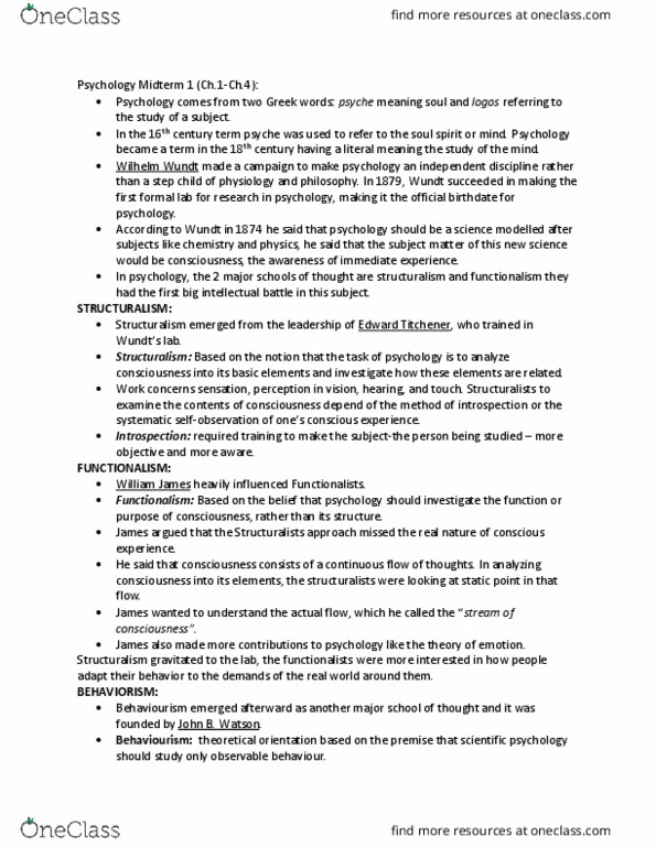 PSYC 1010 Chapter Notes - Chapter 1-4: Wilhelm Wundt, Edward B. Titchener, Scientific Method thumbnail