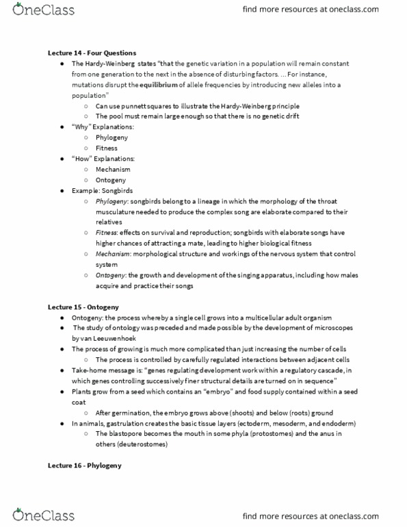 BISC 102 Study Guide - Fall 2019, Final - Ontogeny, Convergent ...