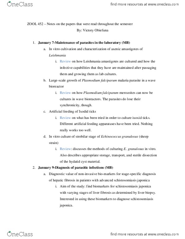 ZOOL452 Chapter Notes -Trematode Life Cycle Stages, Bioreactor, Leishmania thumbnail