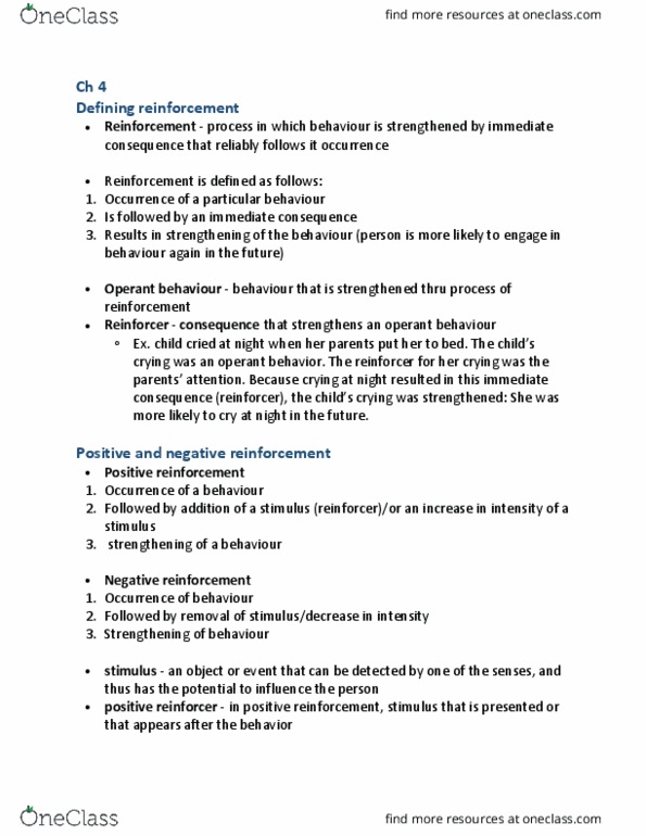 PSYCO282 Chapter Notes - Chapter 4: Reinforcement, Tantrum, Slot Machine thumbnail