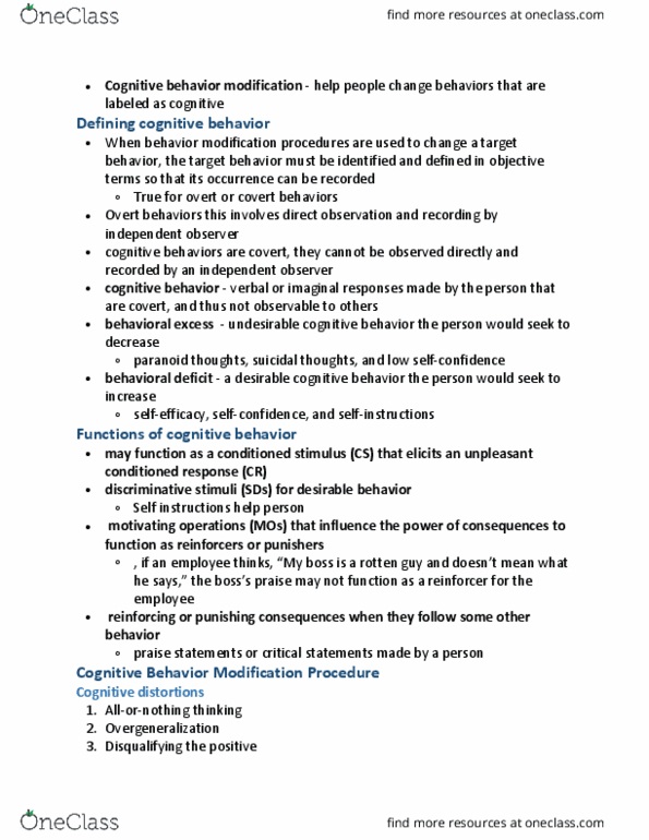 PSYCO282 Chapter Notes - Chapter 25: Personalization, Cognitive Therapy, Cognitive Restructuring thumbnail