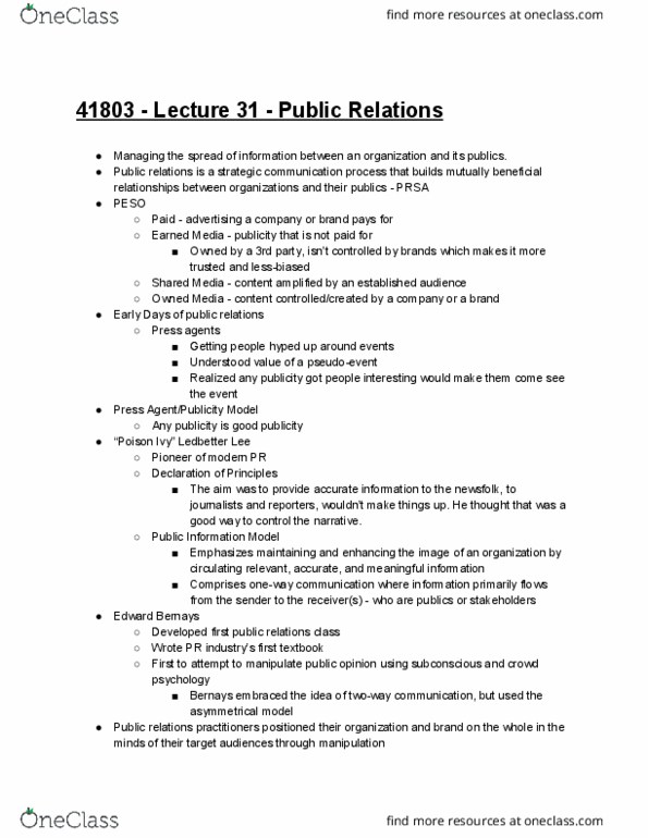 JOUR 101 Lecture Notes - Lecture 31: Edward Bernays, Crowd Psychology thumbnail