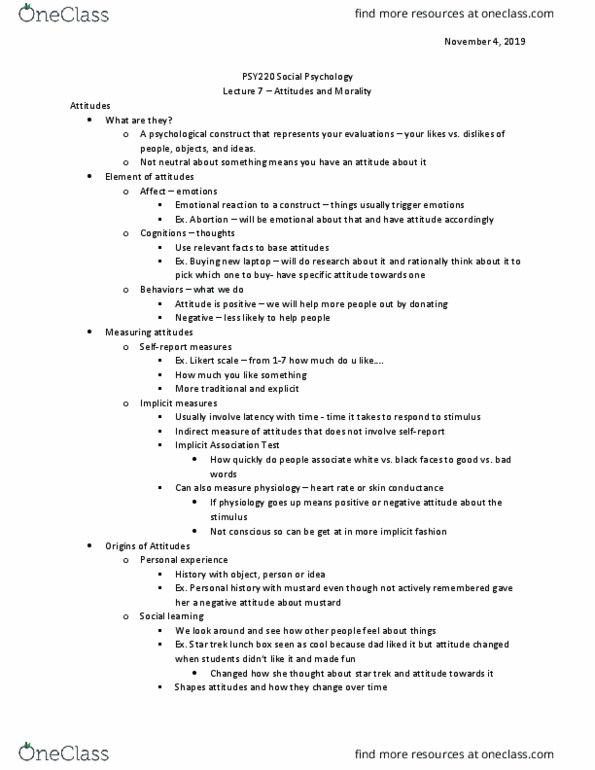 PSY220H5 Lecture Notes - Lecture 7: Implicit-Association Test, Likert Scale, Lunch Box thumbnail