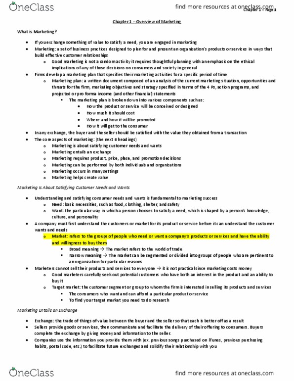Management and Organizational Studies 2320A/B Lecture Notes - Marketing Plan, Target Market, Pro Forma thumbnail