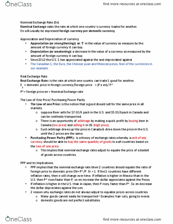 ECO 181 Lecture Notes - Lecture 13: Purchasing Power Parity, Arbitrage, Substitute Good thumbnail