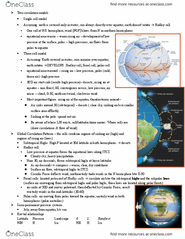 Geography 2310A/B Lecture Notes - Lecture 8: Hadley Cell, Polar Easterlies, Horse Latitudes thumbnail