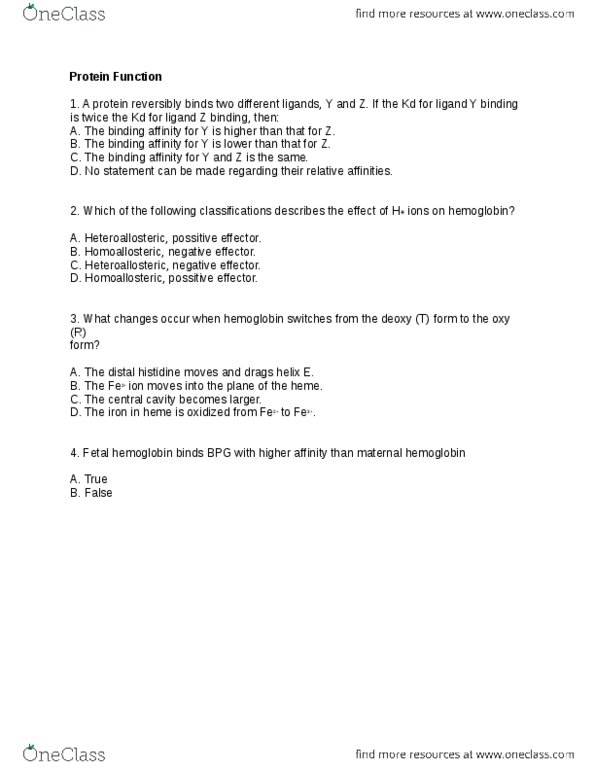 BIOCH200 Lecture Notes - Fetal Hemoglobin, Tetrameric Protein, Hemoglobin A thumbnail