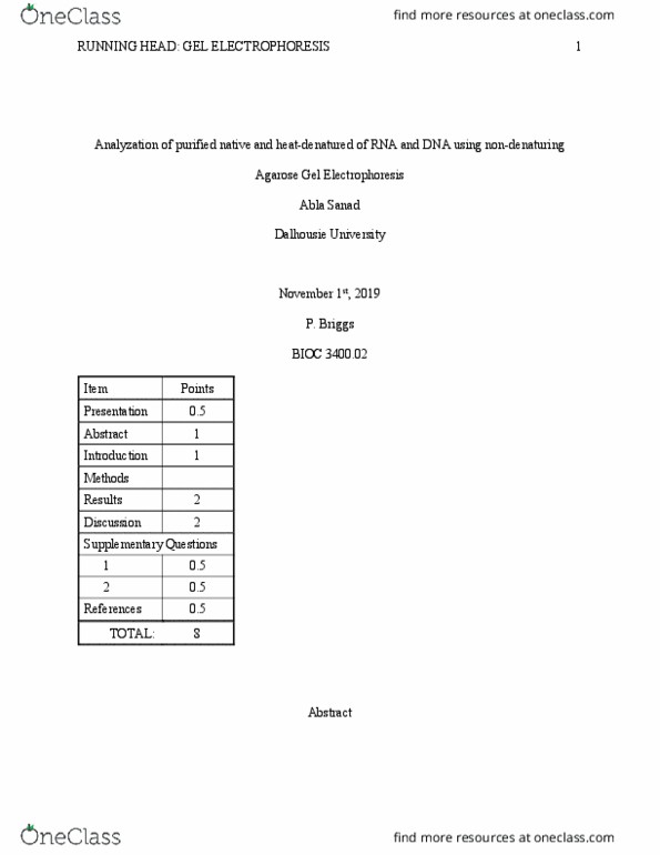 BIOC 3400 Lecture Notes - Agarose Gel Electrophoresis, Dalhousie University, Agarose thumbnail