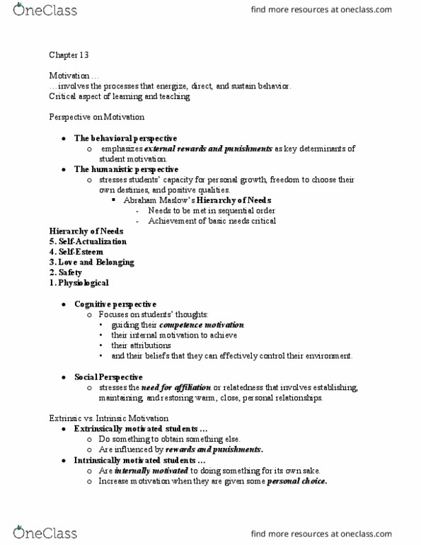 PSYC 201 Lecture Notes - Lecture 11: Test Anxiety, Task Analysis, Albert Bandura thumbnail