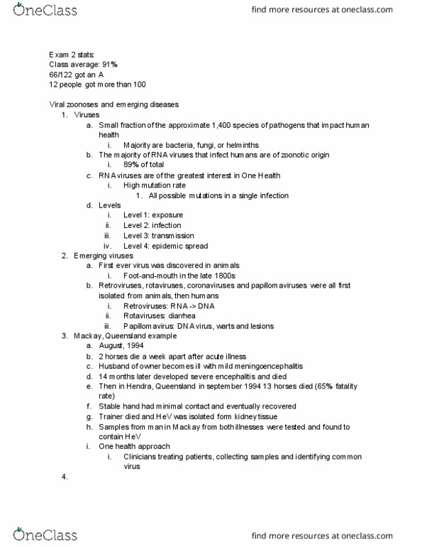 AGRI 224 Lecture Notes - Lecture 16: One Health, Zoonosis, Meningoencephalitis thumbnail