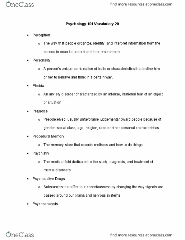 PSYC-101 Chapter Notes - Chapter Glossary: Anxiety Disorder, Mental Disorder, Psychoanalysis thumbnail