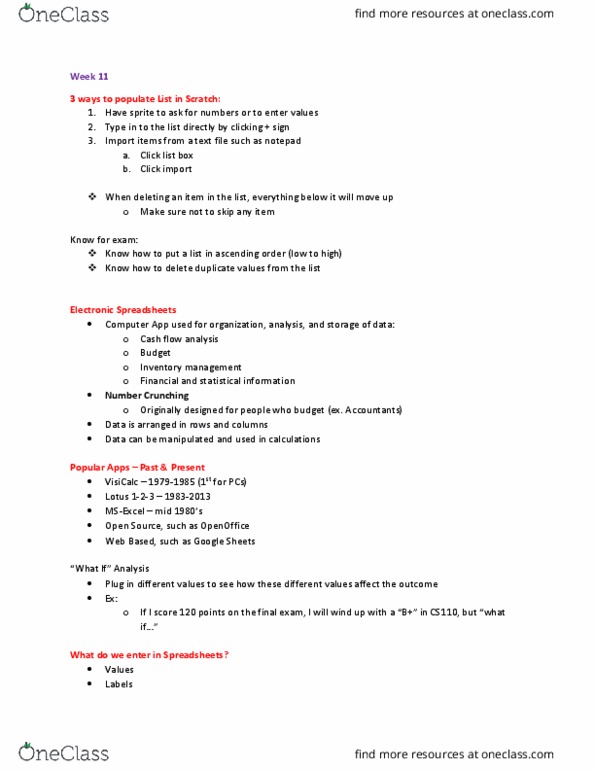 01:198:110 Lecture Notes - Lecture 14: Google Docs, Sheets And Slides, Visicalc, List Box thumbnail