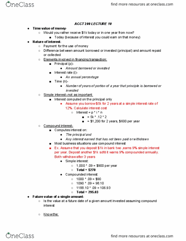 ACCT 200 Lecture Notes - Lecture 10: Interest, Compound Interest, Interest Rate thumbnail