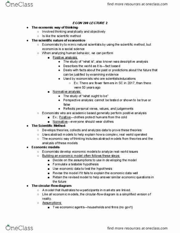 ECON 200 Lecture Notes - Lecture 2: Scientific Method, List Of Fables Characters, Opportunity Cost thumbnail