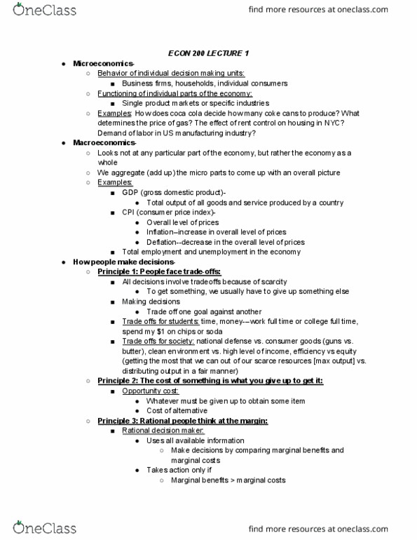 ECON 200 Lecture Notes - Lecture 4: Gross Domestic Product, Opportunity Cost, Oligopoly thumbnail