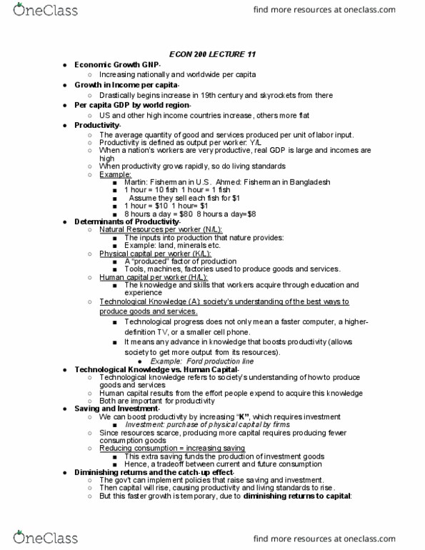 ECON 200 Lecture Notes - Lecture 11: Diminishing Returns, Investment Goods, Physical Capital thumbnail