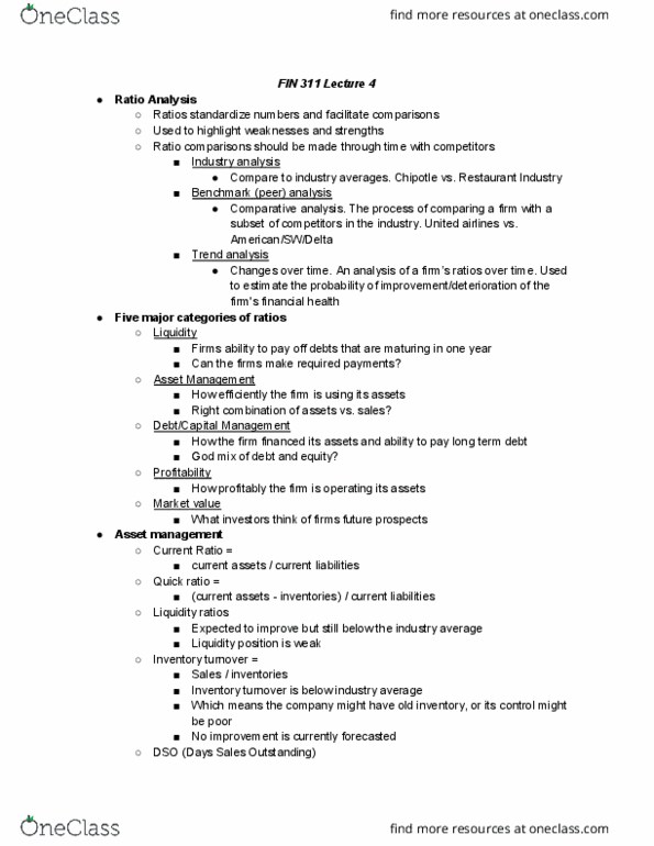 FIN 311 Lecture Notes - Lecture 4: Inventory Turnover, Asset Turnover, Asset Management thumbnail