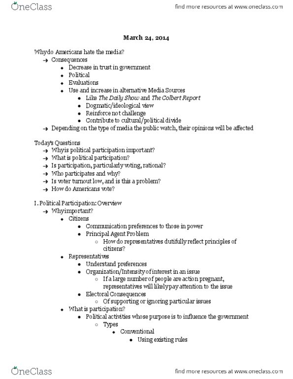 POLSCI 101 Lecture Notes - The Colbert Report, Rationality thumbnail