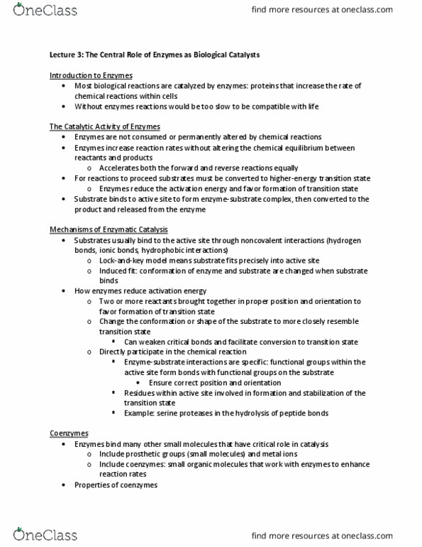 NPB 110 Lecture Notes - Lecture 3: Activation Energy, Chemical Equilibrium, Enzyme thumbnail