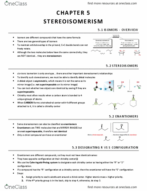 CHEM 2E03 Chapter Notes - Chapter 12: Stereoisomerism, Enantiomer, Pi Bond thumbnail