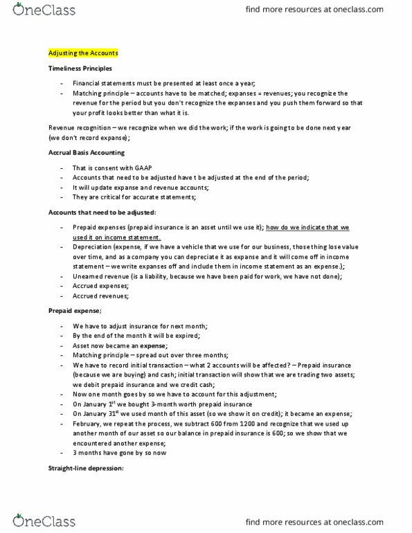 ACCT 1208 Lecture Notes - Lecture 2: Deferral, Revenue Recognition, Matching Principle thumbnail