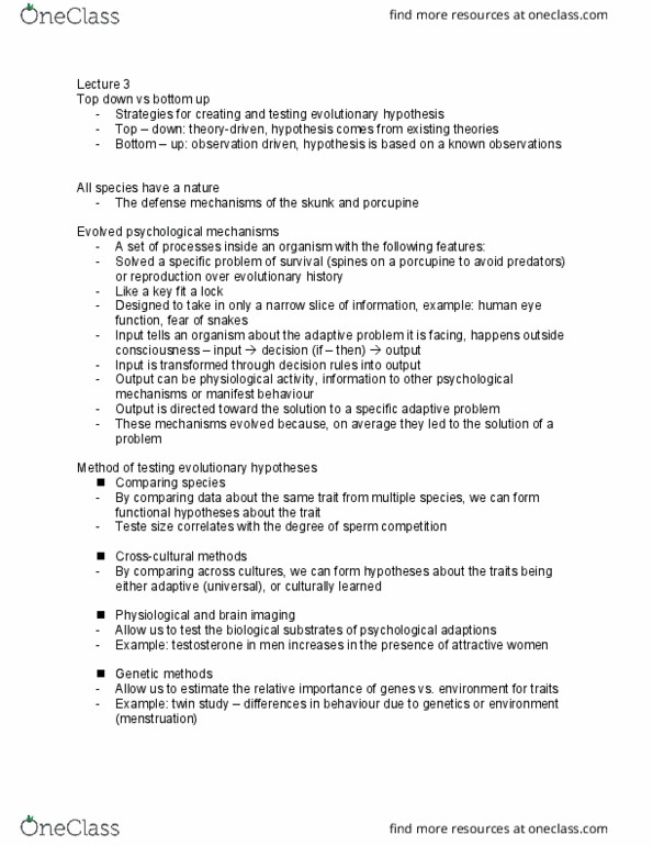 PSYCH 3F03 Lecture Notes - Lecture 3: Sperm Competition, Twin Study, Florida Panther thumbnail