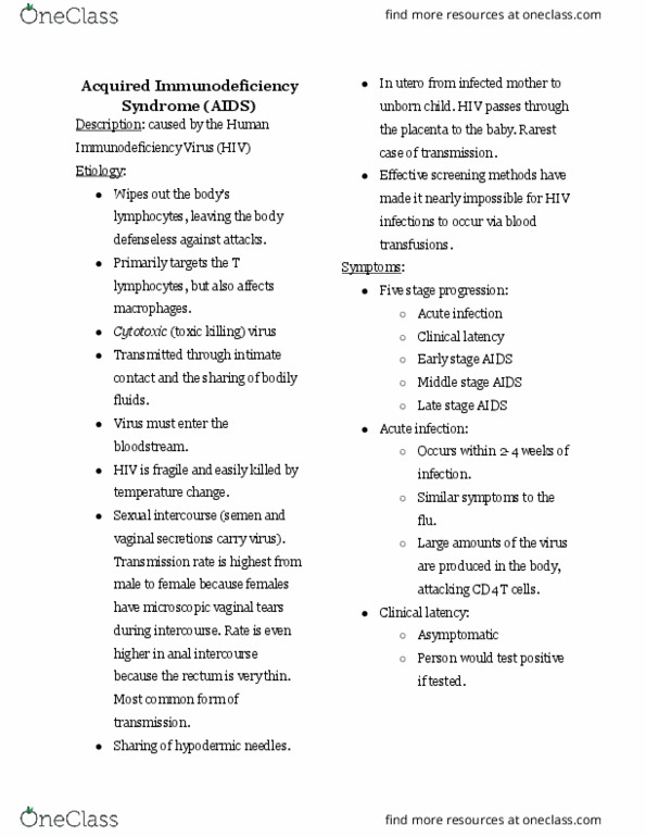 BIOL 1200 Lecture Notes - Lecture 5: Incubation Period, Anal Sex, Sexual Intercourse thumbnail