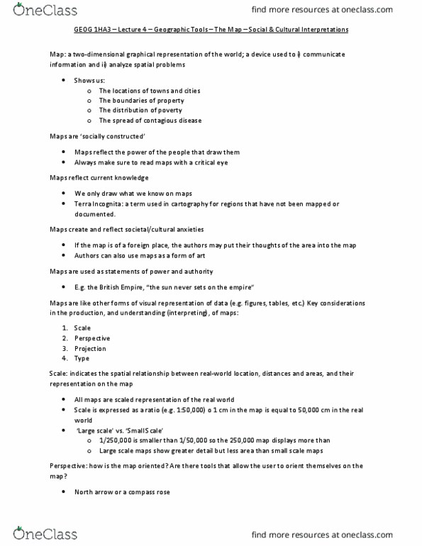 GEOG 1HA3 Lecture Notes - Lecture 4: Compass Rose, Contour Line, Spatial Analysis thumbnail