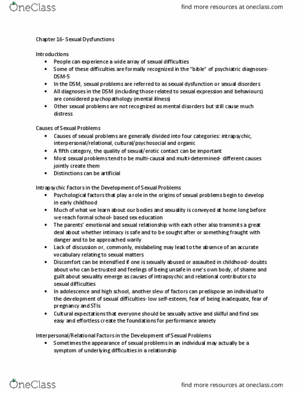 PSYC 333 Chapter Notes - Chapter 16: Sexual Dysfunction, Stage Fright, Dsm-5 thumbnail