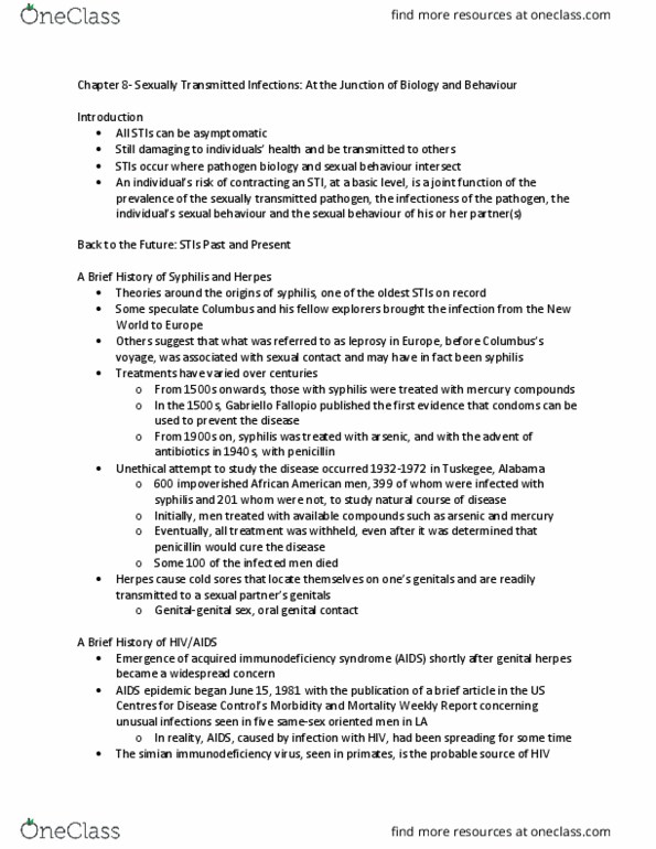 PSYC 333 Chapter Notes - Chapter 8: Simian Immunodeficiency Virus, Aids, Herpes Labialis thumbnail